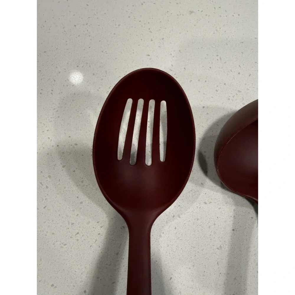 Kitchenaid Lot Of 3‎ Serving Utensils Maroon Slotted Spoon, Spoon & Ladle